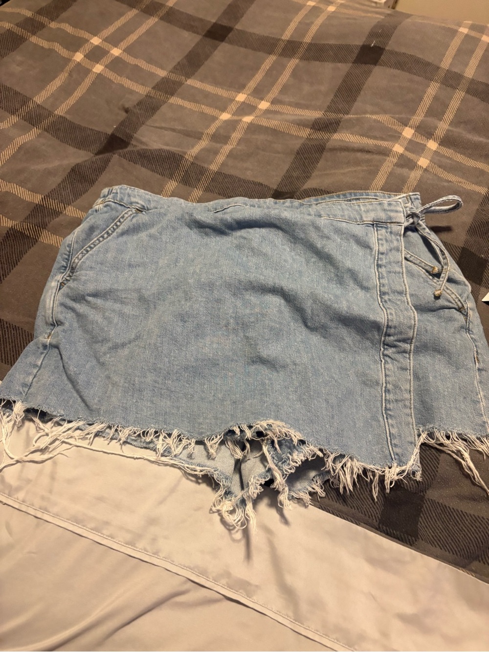 Light Blue Denim Skort with Side Tie - Casual Women's Skort - Picture 5 of 7